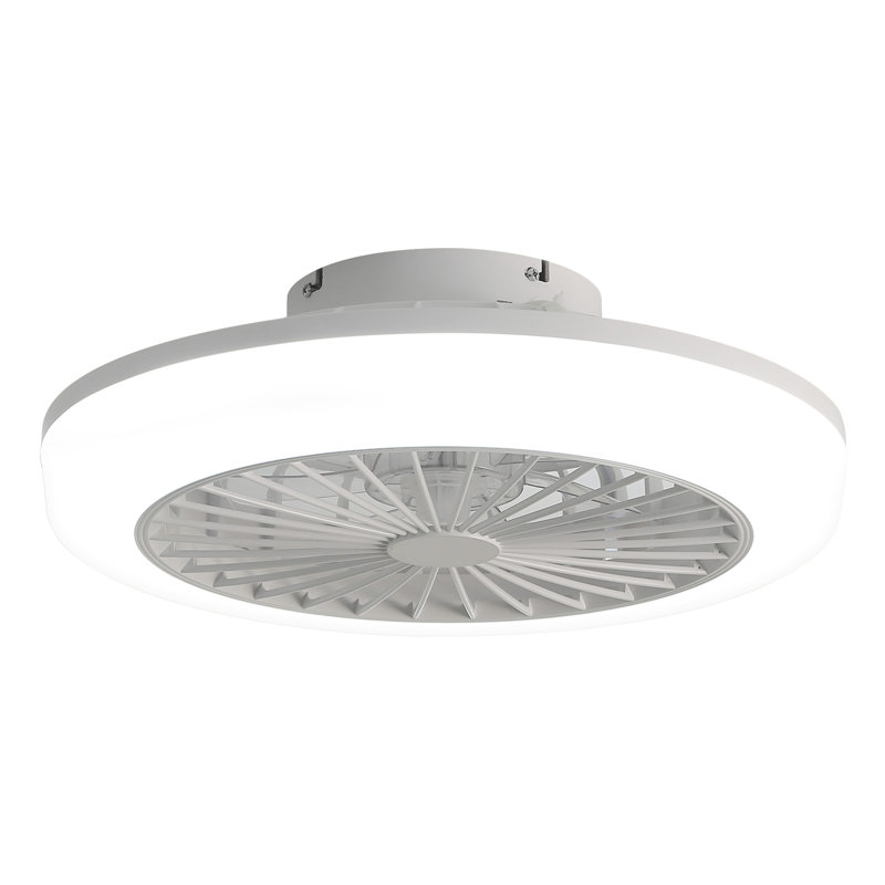 18 Inch Enclosed Ceiling Fan With Light And Remote, Flush Mount Bladeless Modern Low Profile Ceiling Fan For Bedroom Kitchen Dining Room