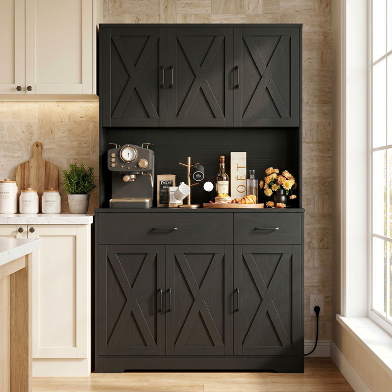 Armoire de cuisine 71 "H, Texture bois noir