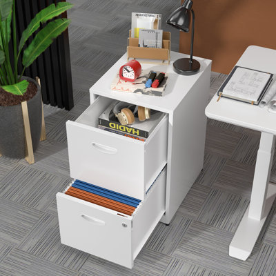 2 Drawer File Cabinet with Lock, White Filing Cabinets for Home Office, Metal Locking File Cabinet with Two Drawers, Light Duty File Storage Cabinet for Letter Size