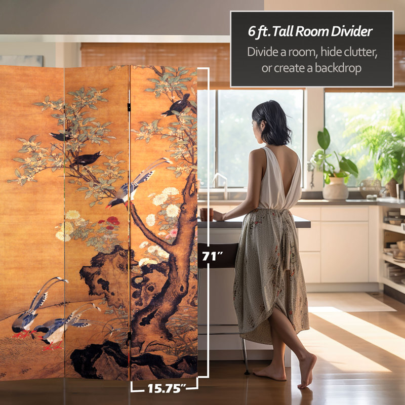 East Asian Art Canvas Folding Room Divider, Garden