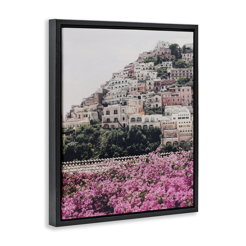 "Positano Town Architecture", art mural encadré par Sissi et Seb, H 21 po x l 17 po, Cadre flottant noir de jais