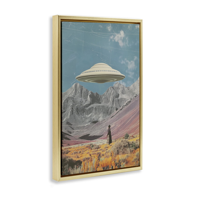 Cadre flottant UFO au-dessus de Mountain Valley, design par Wumples, H 25 po x l 17 po, Cadre flottant métallique doré