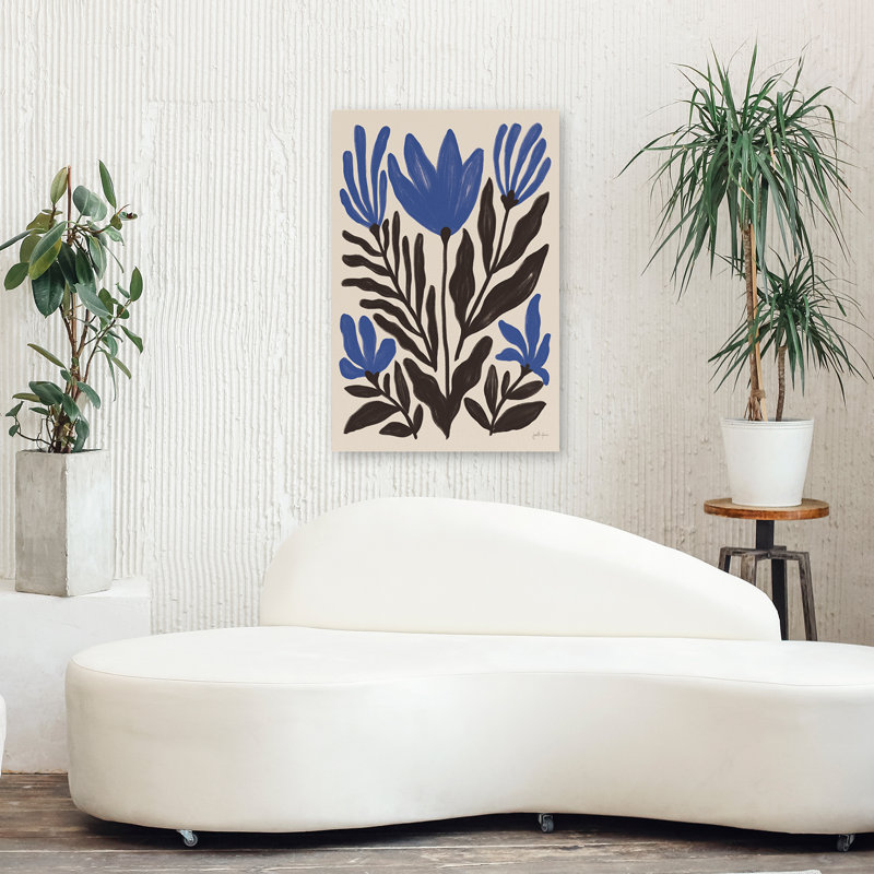 Simple pétales II bleu - art floral crème bleu-noir, H 36 po x l 24 po