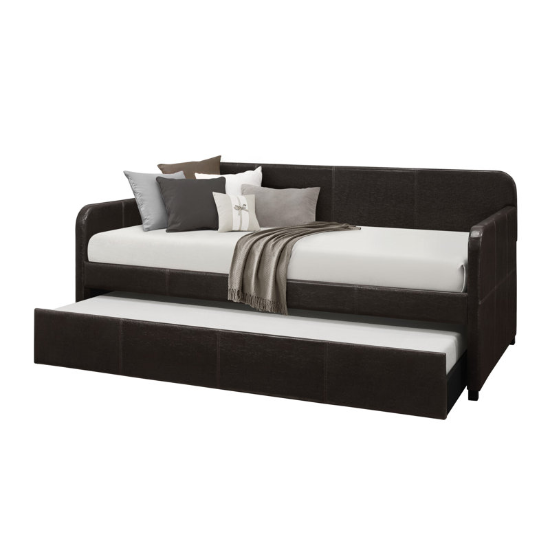 Plunkett Tiara Upholstered Daybed with Trundle, Dark Brown