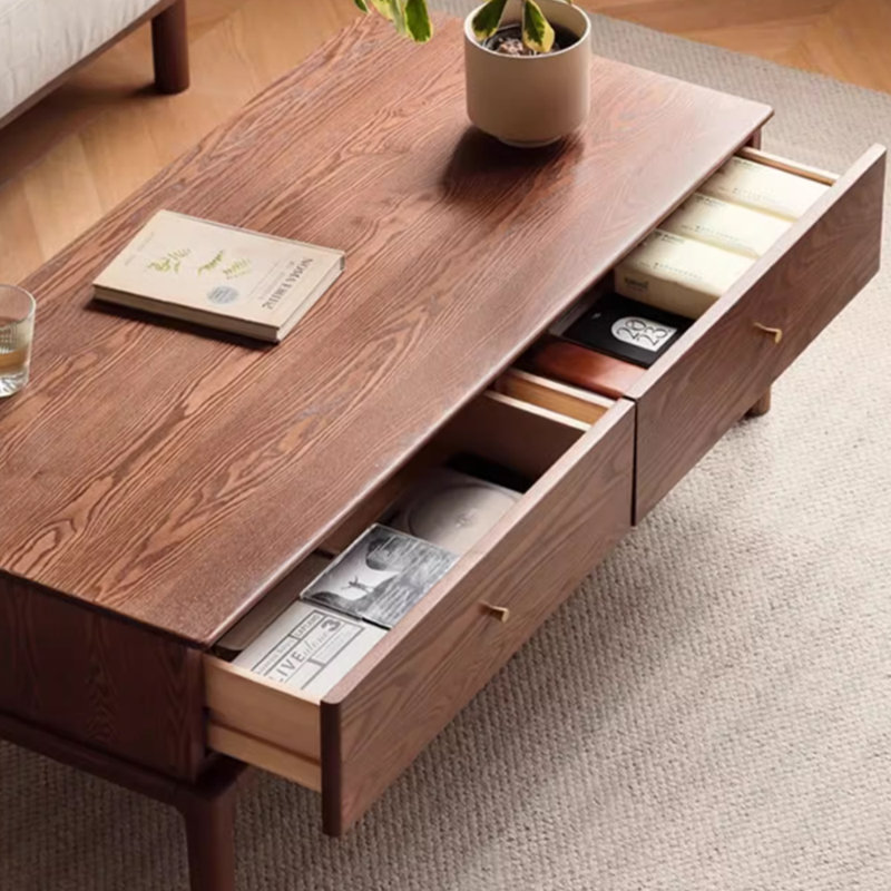 Table basse en bois massif rétro au design simple, H 16,53 po x L 39,37 po x l 22,04 po