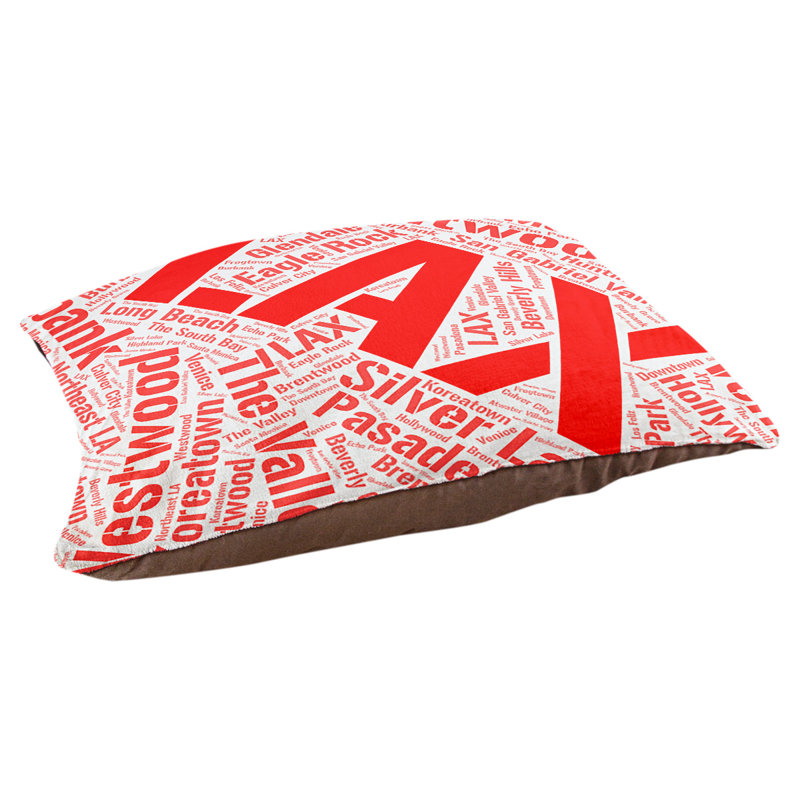 Coussin de chien « districts », Moyen (H 9,5 po x l 28 po x P 18 po), Rouge, Los Angeles