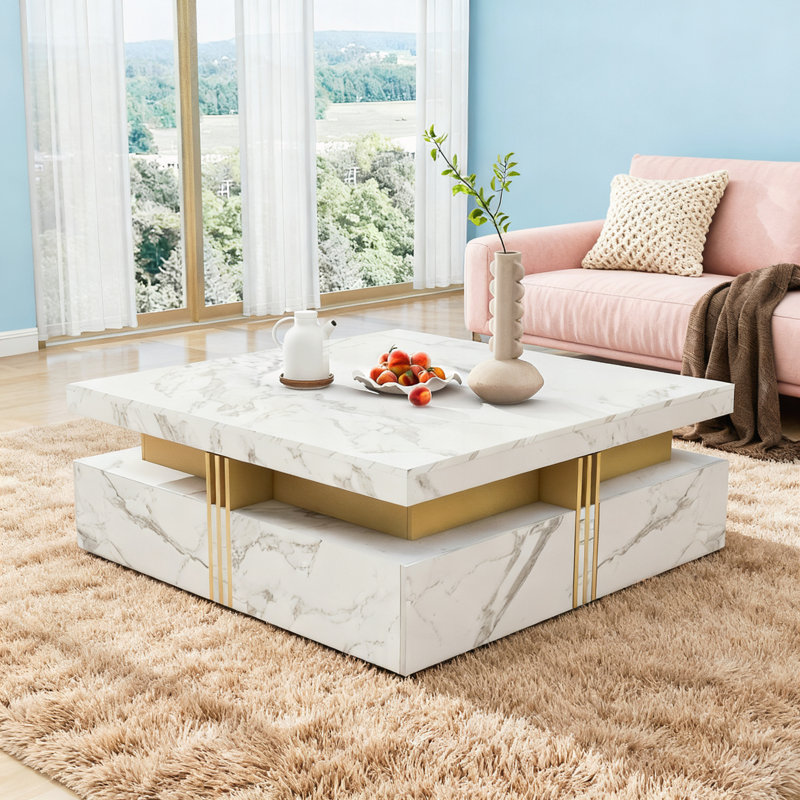 Table basse carrée moderne avec rangement, Blanc