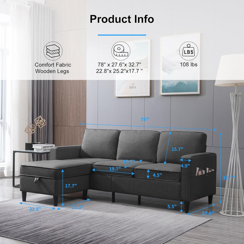 Canapé modulaire en L avec rangement, Gris foncé