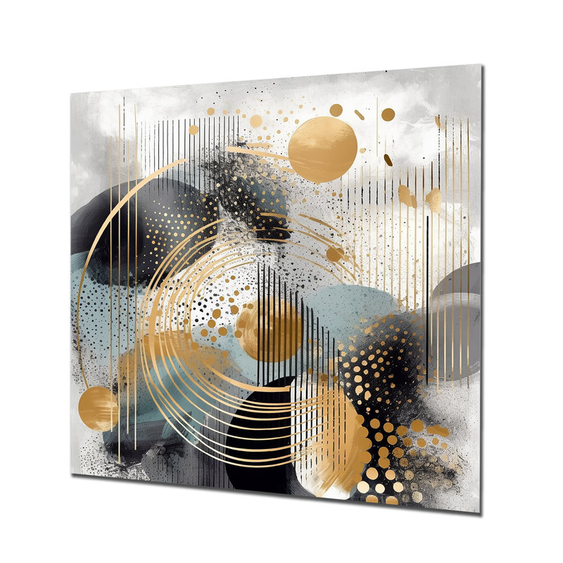 Or et gris, formes modernes, minimalisme II - art mural abstrait en métal, H 36 po x l 36 po
