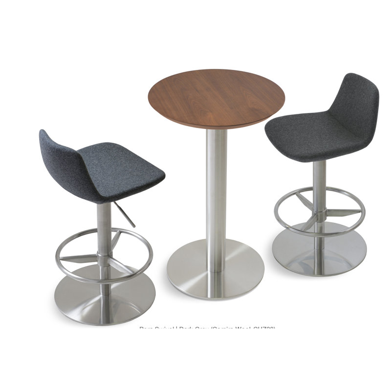 Pera Adjustable Height Swivel Bar Stool, Chrome, Organic Wool Fabric - Red