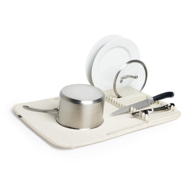 Foldable Linen Plastic Dish Drying Rack with Utensil Cup