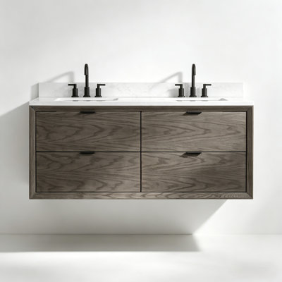 Meuble-lavabo flottant double 60 po avec dessus en pierre reconstituée 60 po