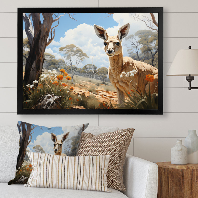 «Kangaroo Bound Pastoral II», reproduction sur toile, Cadre simple noir, H 34 po x l 44 po x P 1,5 po