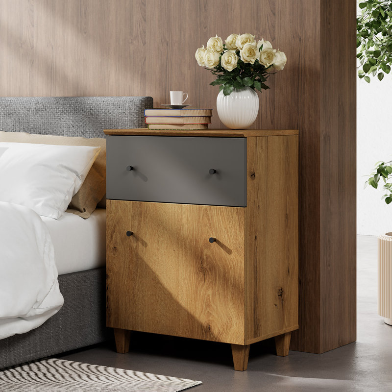 Large Nighstands Bedside Tables With Drawers And Doors, Individual, Brown