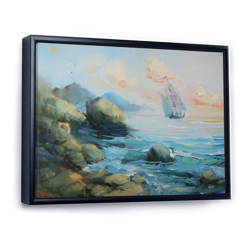 «Italy Coast Sea», reproduction d'art sur toile, H 16 po x l 32 po x P 1 po, Cadre flottant noir