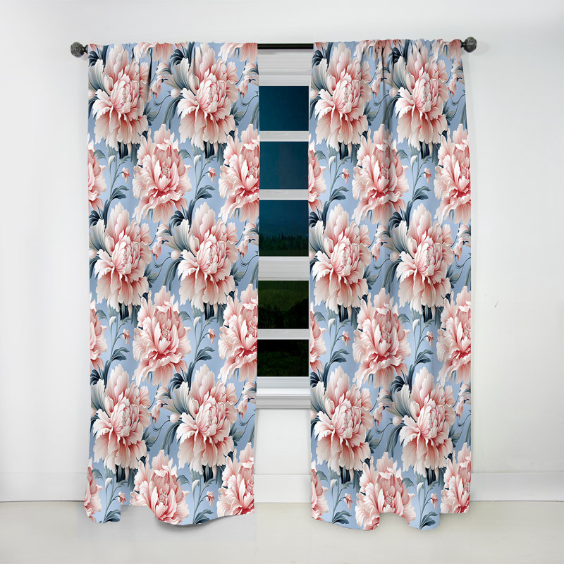 Garden Pink Vibrant Damask Fantasy - Bohemian Curtain - Velvet Room Darkening - 1 Panel, 52" W x 108" L