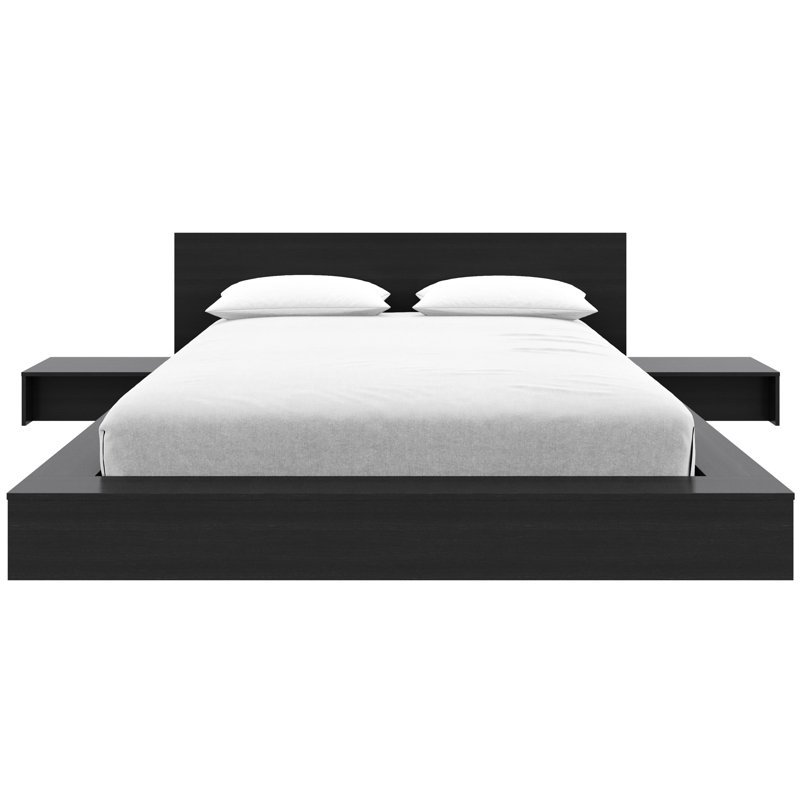 Ensemble de chambre avec lit plateforme 3 pièces Makoa, Black, Grand lit