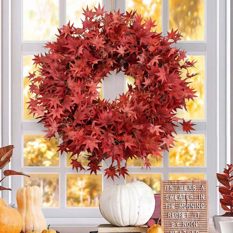 Décoration murale pliable en forme de feuille d'érable rouge pour porte d'automne, 31,5 pouces