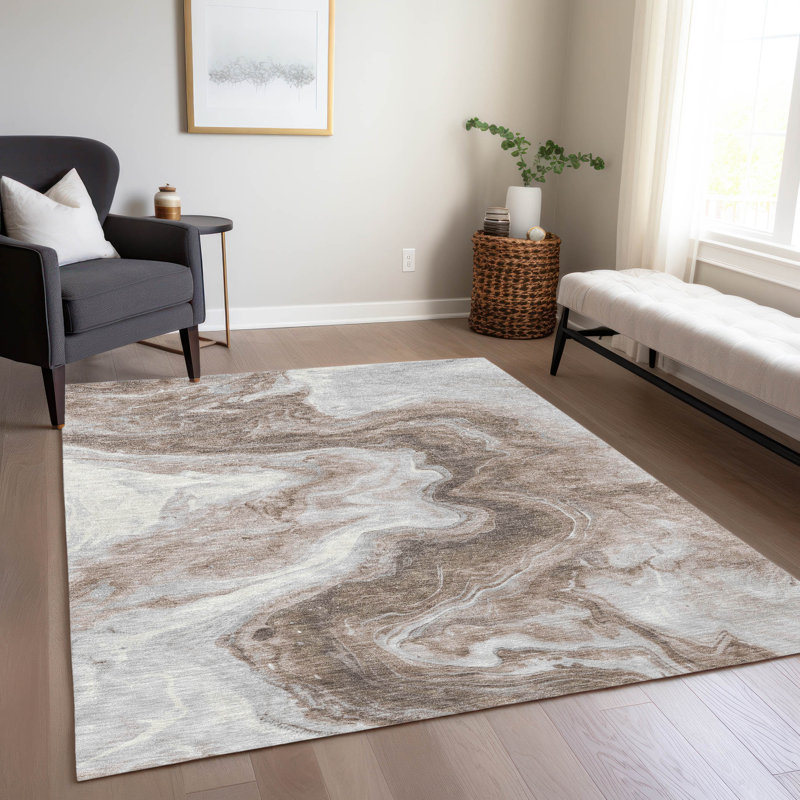 Machine Washable Indoor/Outdoor Cinead ACN1706 Taupe Rug, Rectangle 9' x 12'