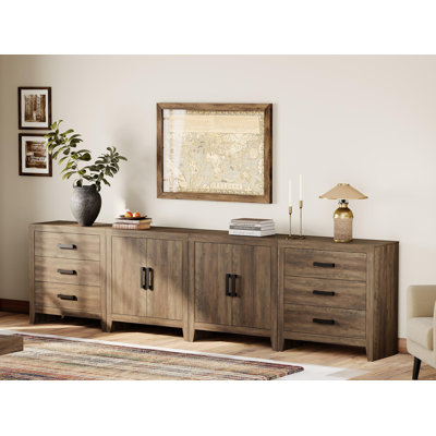 Eaton 4-Piece Modular Sideboard With Drawers & Doors, Farmhouse Storage Cabinet For Living Room, Dining Room, Or Hallway, Brown