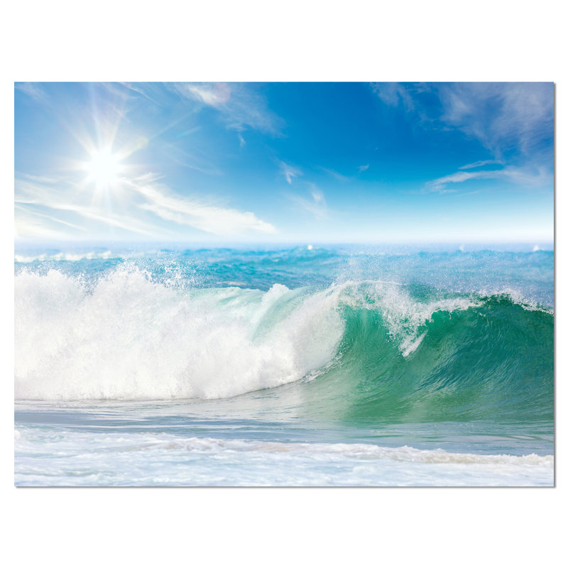 «White and Blue Waves under Sun Seashore», reproduction de photo sur toile tendue, H 20 po x l 40 po x P 1 po, Toile tendue