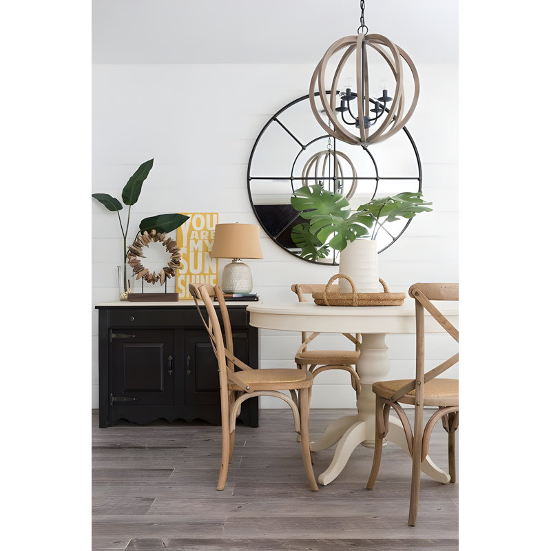 Lustre globe en bois 4 lumières Sachar, Marron clair, H 30 po x l 28 po x P 28 po