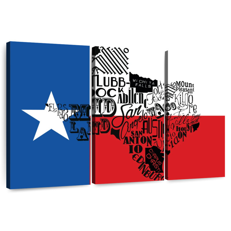 Borges Texas Flag With Map, 32" H x 50" W