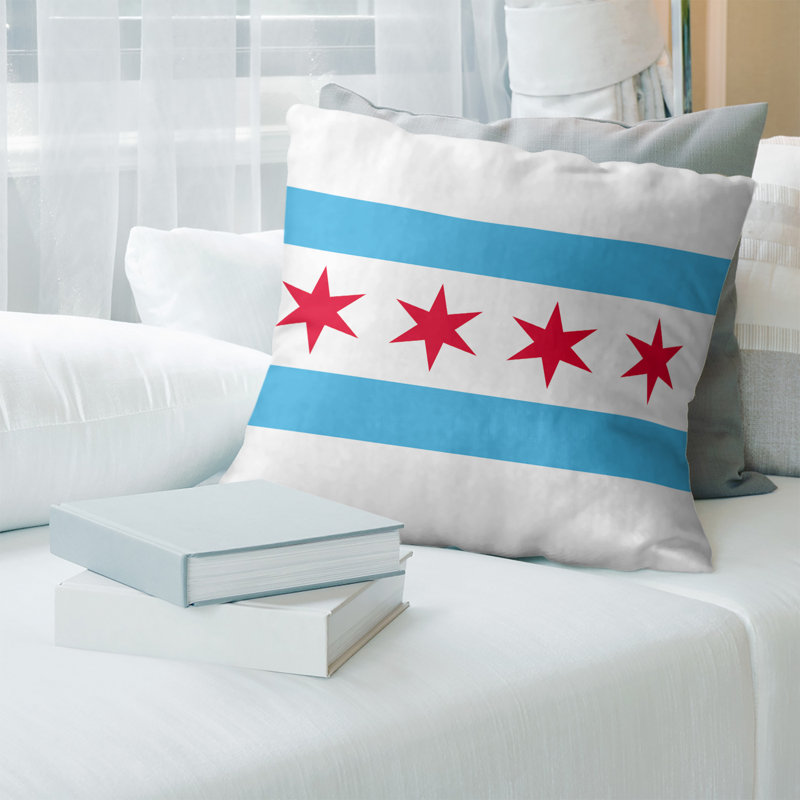 Coussin en sergé de coton Chicago Illinois couleurs rouge blanc bleu, Rectangulaire H 20 po x l 14 po