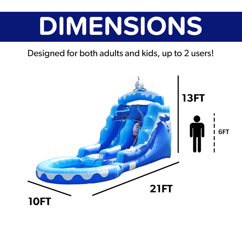 HeroKiddo 13 FT Dolphin Water Slide with Splash Pool for Kids and Adults (with Blower)