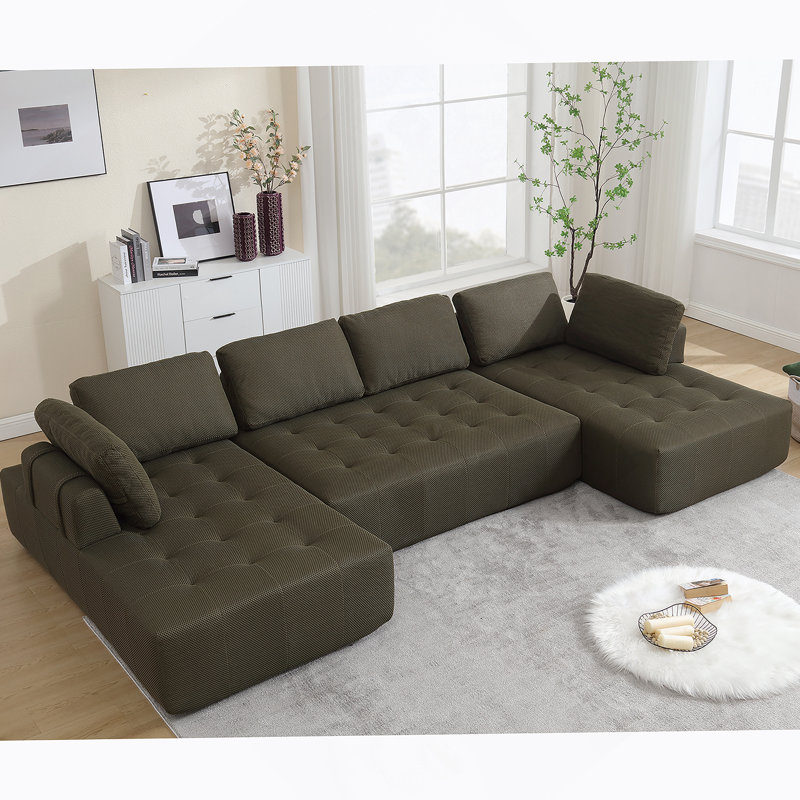 Canapé modulaire 138,5 po, canapé en U, salon, appartement, Tissu vert