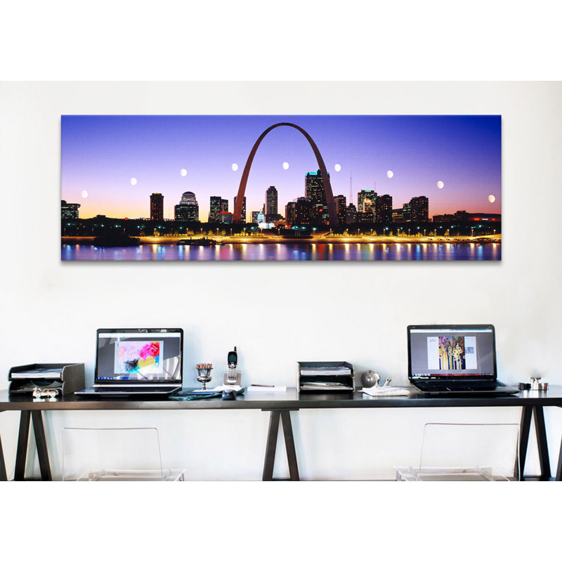 «Skyline St Louis Missouri», reproduction de photo sur toile, H 24 po x l 72 po x P 1,5 po, Toile avec cadre noir
