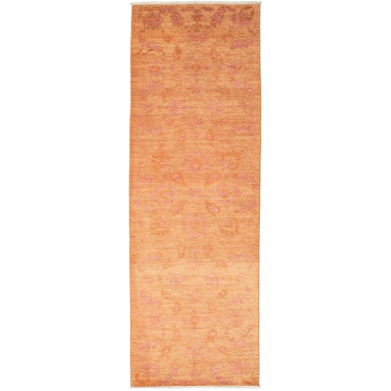 Tapis de couloir unique en laine noué à la main Oushak beige et cuivre 3 pi 2 po x 9 pi 9 po New Age