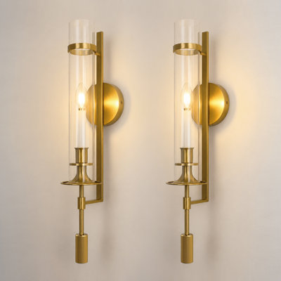  24.5in Wall Sconces Set of 2, Clear Glass Shade, Hardwired Indoor Wall Lights