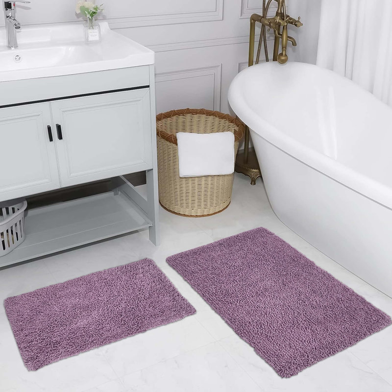 Tapis pour salle de bain 100% coton Hazelip (ensemble de 2), Mauve