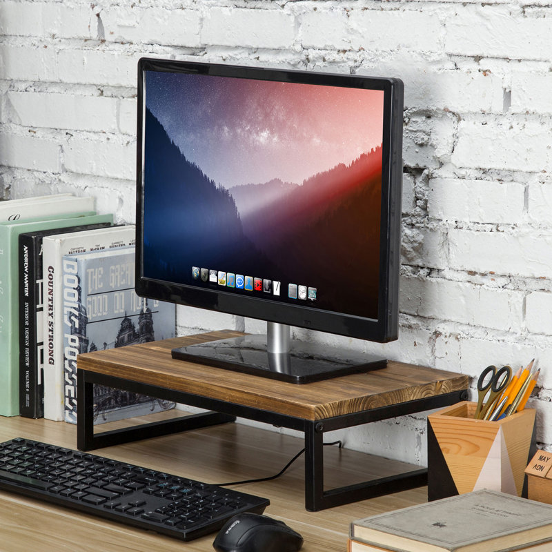 Solid Wood Computer Riser Monitor Stand, Dark Brown