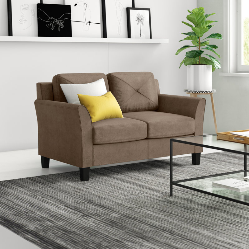 Ibiza 57.87" Round Arm Tufted Back Loveseat, Brown Microfiber