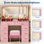 Bureau de coiffeuse avec miroir, table de maquillage avec plateau en verre et 8 tiroirs-1202778225