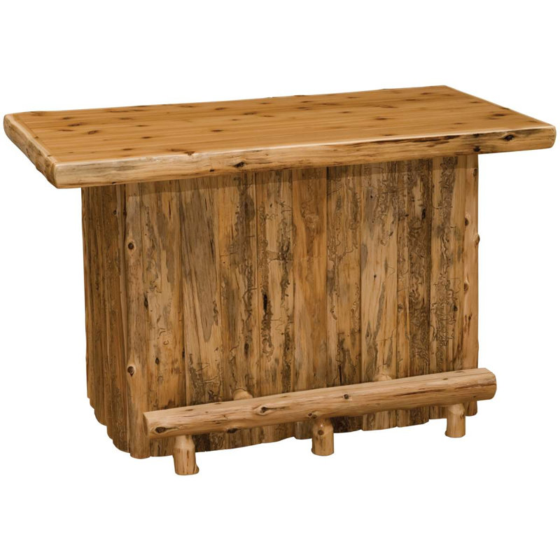 Fireside Lodge Cedar Log 5-foot Bar - Natural - Armor Finish - Fridge on Right