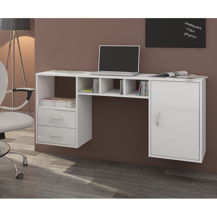 Floating Wall Mounted Desk With 2 Drawers, Hanging Shelf With Storage 