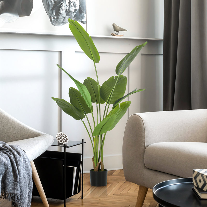 160cm Faux Bird Of Paradise Plant in Plastic, Cement Pot