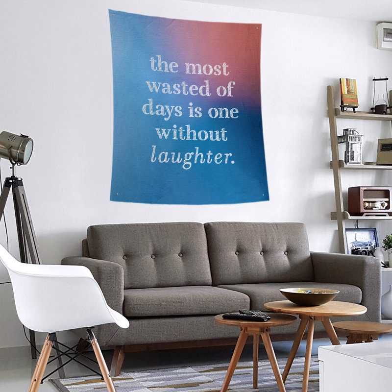 Tapisserie en polyester pour citation de rire, H 104 po x l 88 po, Bleu / rose