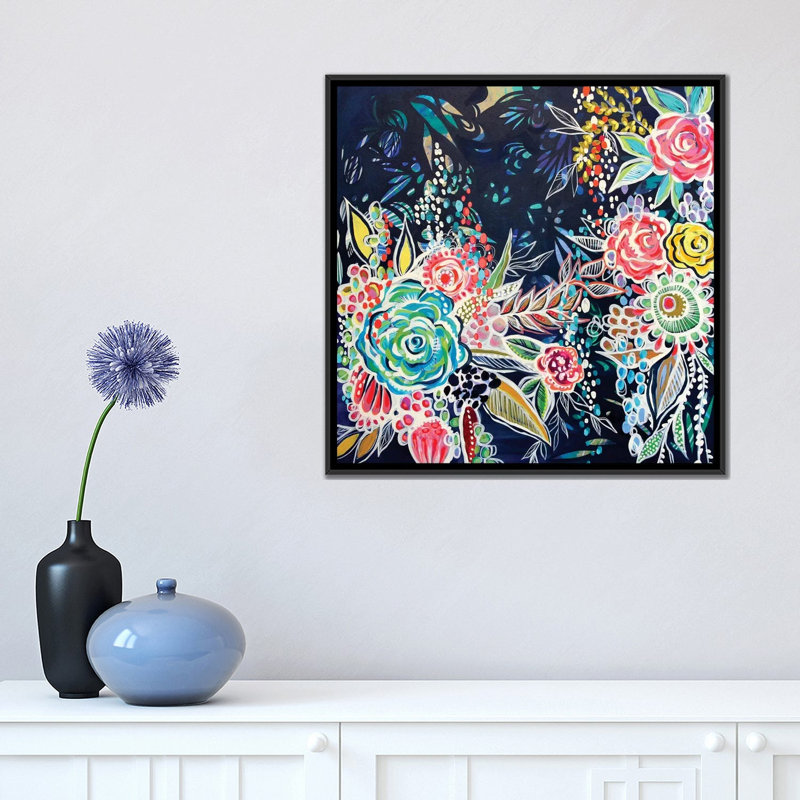 «Night Bloomers» par Stephanie Corfee, impression sur toile, H 18 po x l 18 po x P 1,5 po, Toile avec cadre noir