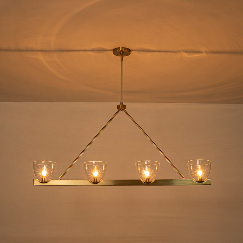 4-Light Clear Bell Glass Linear Modern Chandelier