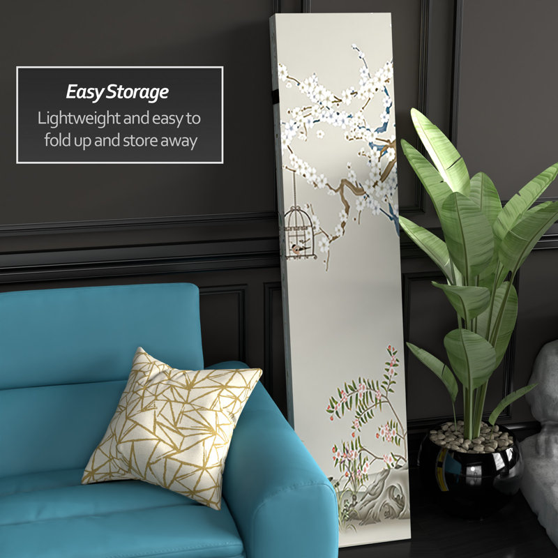 6 Ft. Tall Double Sided Birds And Plum Blossoms Canvas Room Divider, Spring Blossoms