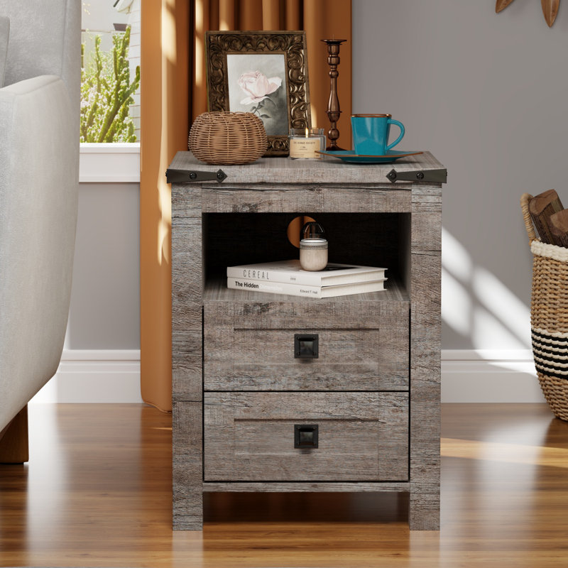 Table de bout Farmhouse avec 2 ports USB et 2 prises de courant, Gris