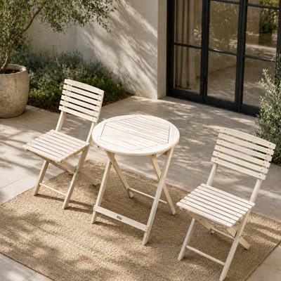 Ensemble de table de salle à manger et de chaises en bois d'acacia - Ensemble de table ronde et de chaises 2 pièces pour petits espaces, écologique, durable et facile à assembler