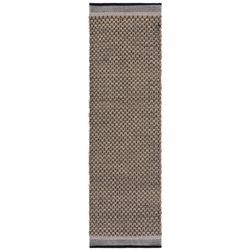 Natural Fiber 201 Hand Woven Seagrass/Wool/Cotton Geometric Rug in Natural/Black, Rectangle 5' x 8'