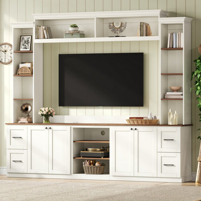 Console média Farmhouse avec bibliothèque réglable et tiroirs de rangement