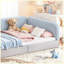 Lit double rembourré en molleton pour lit double, cadre de lit semi-fermé avec garde-corps latéraux, bleu-133491355-133491351