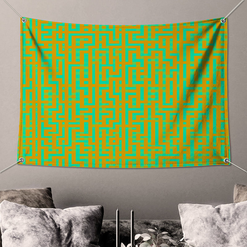 Yellow Maze Pattern Wall Tapestry - Maze Wall Decor, 50in H x60in W with 4 Grommets
